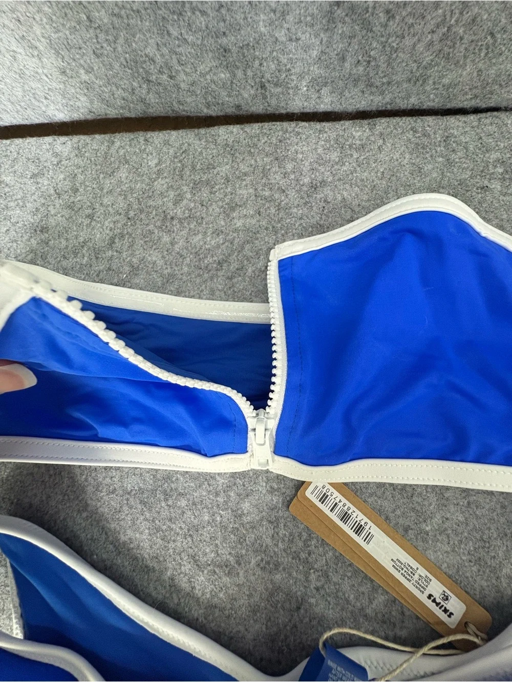 NWT Skims sporty zipper swim bikini set cobalt blue tanga bottom bandeau top